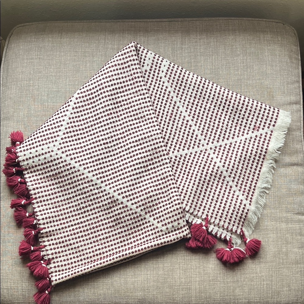 Madewell Large Cozy Wool Blend Scarf Shawl Cream Burgundy Weave